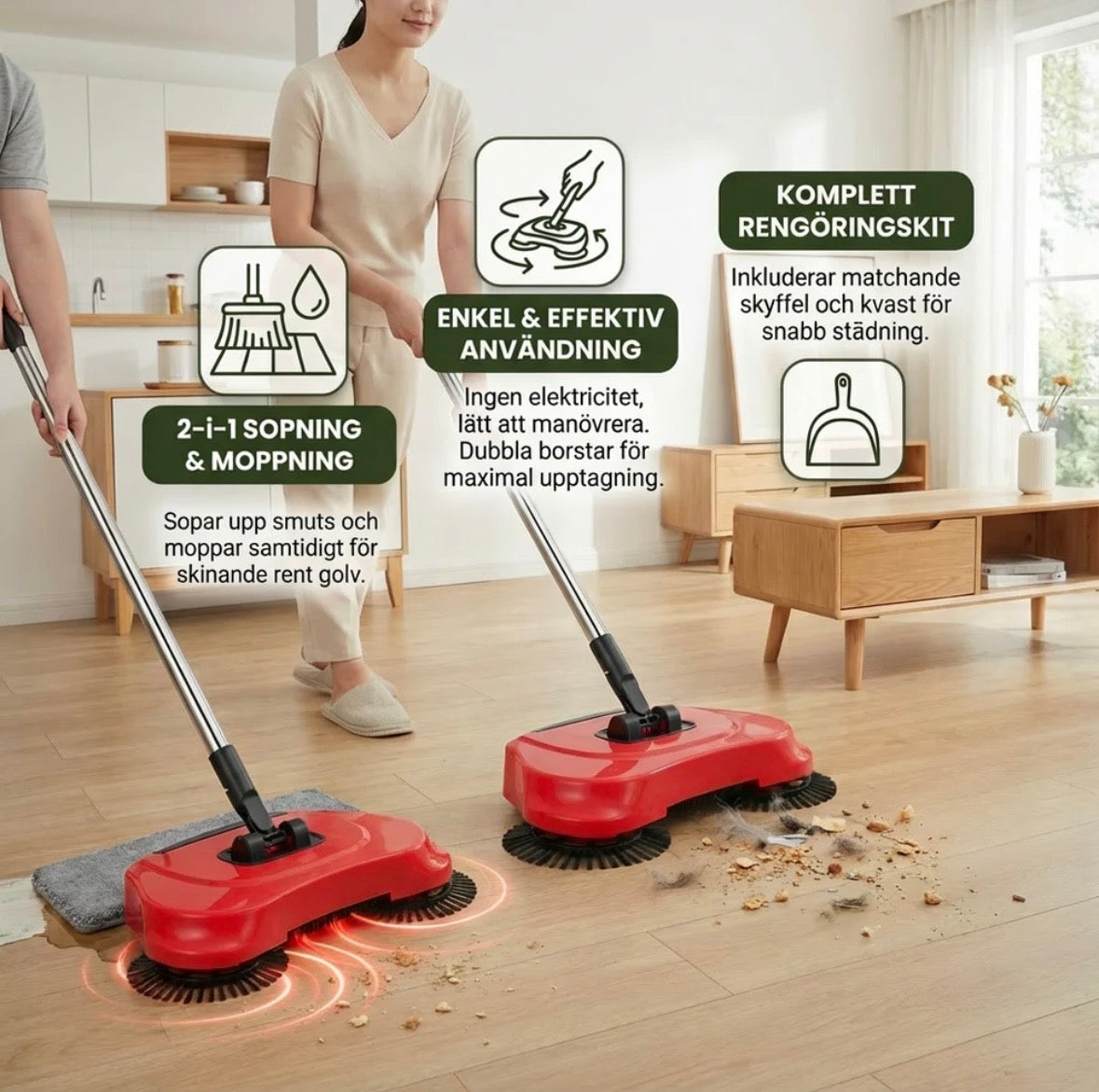 SWEEPX – 2-i-1 Sladdlös Sopborste & Dammsugare