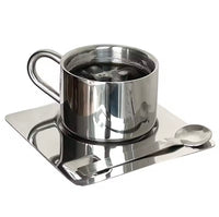 STÅL - 3-delars Kaffekoppset i Rostfritt Stål med Fat och Sked