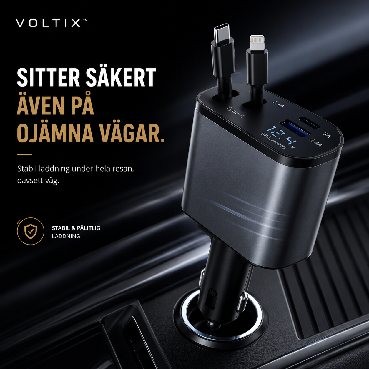VOLTIX - Snabb utdragbar billaddare