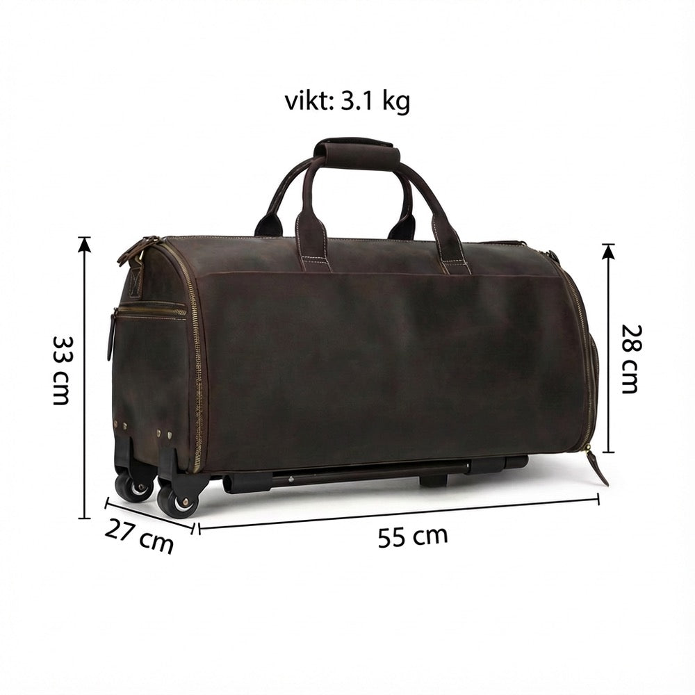 DAVID - Resväska i Äkta Läder med Hjul – Exklusiv Business- och Weekendväska