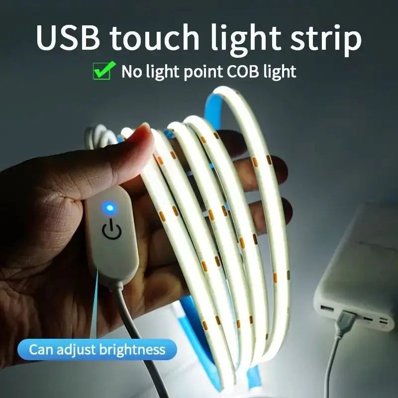 GLÖDSTRIP - LED COB-ljuslist med touchdimmer – flexibel diodremsa, 5V USB, linjär inomhusbelysning för rum, DIY, TV-, spegel- och bakgrundsbelysning samt väggdekoration